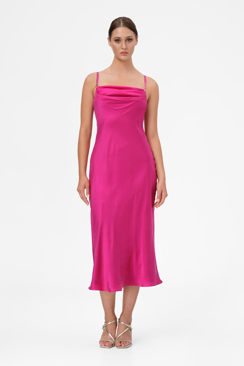 Slip Silk Midi Dress Raspberry Pink