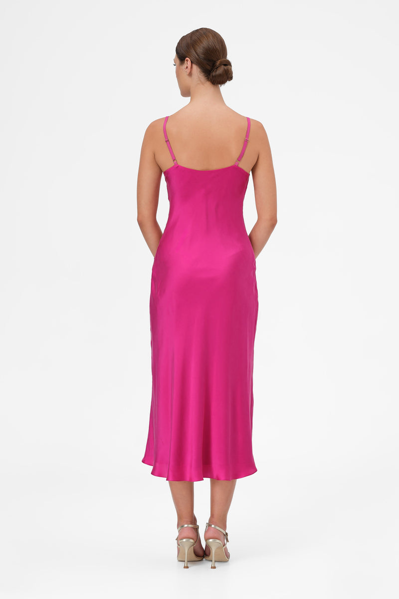 Slip Silk Midi Dress Raspberry Pink