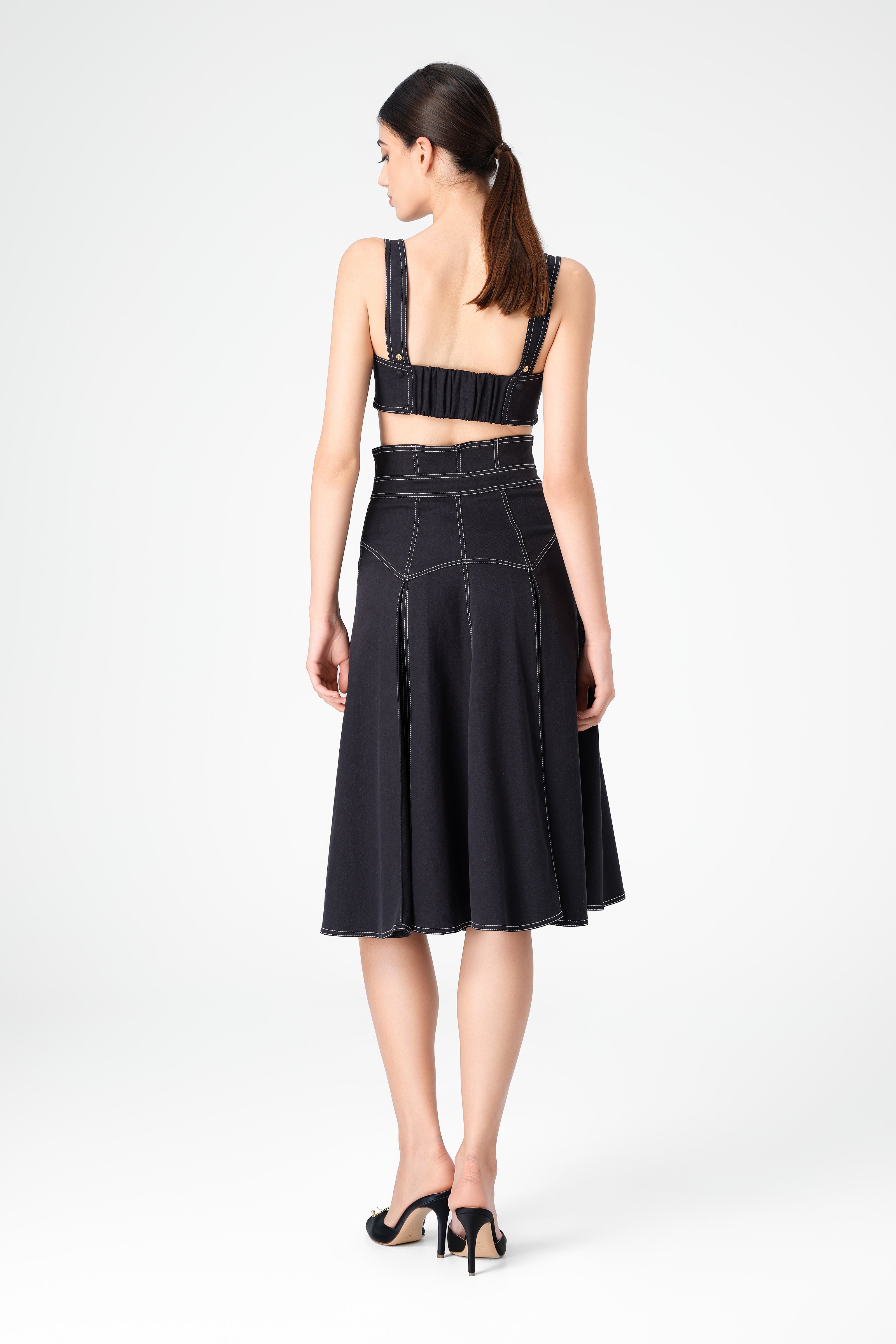 Underline Denim Bra Top Black model front