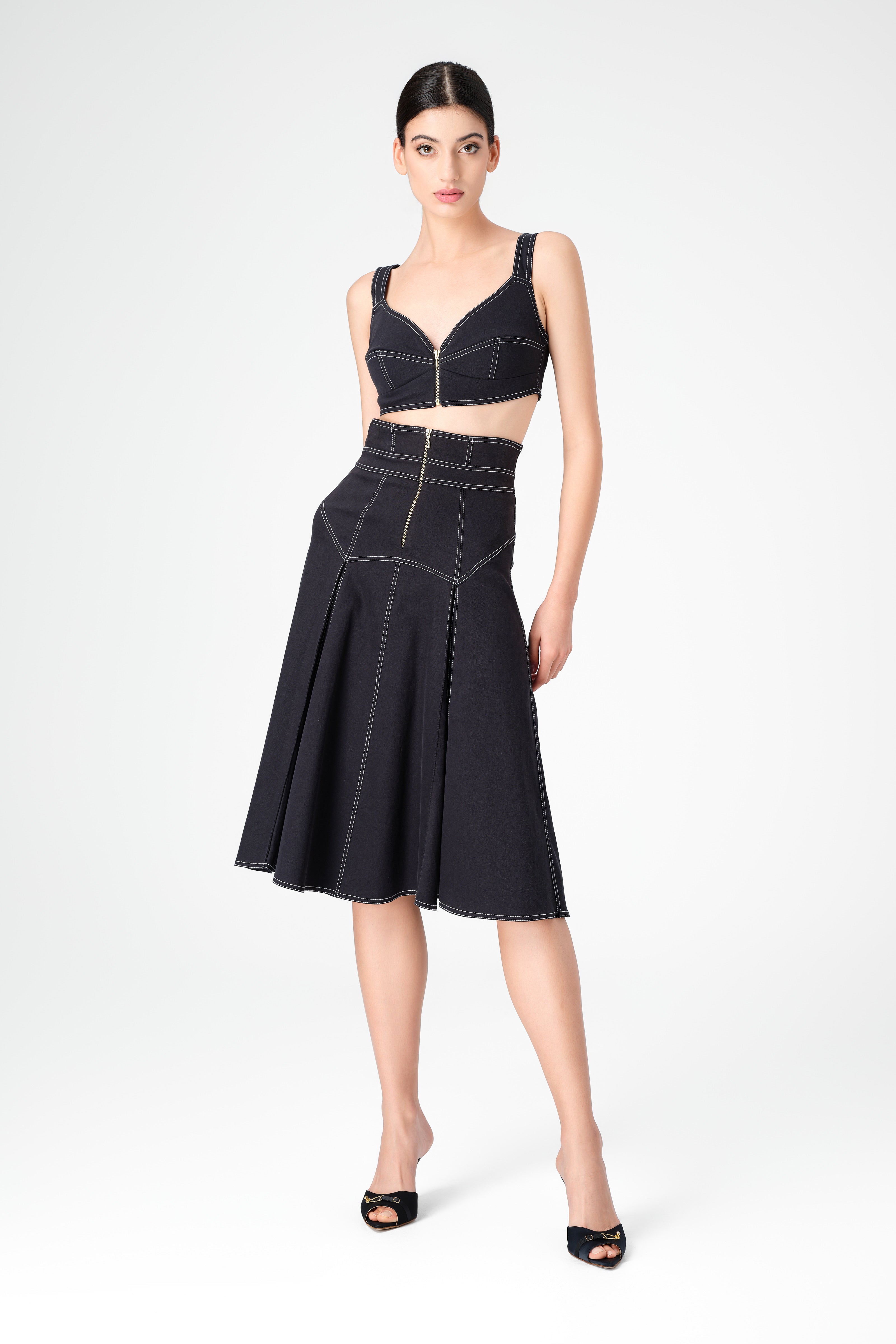 Underline Denim Bra Top Black model back