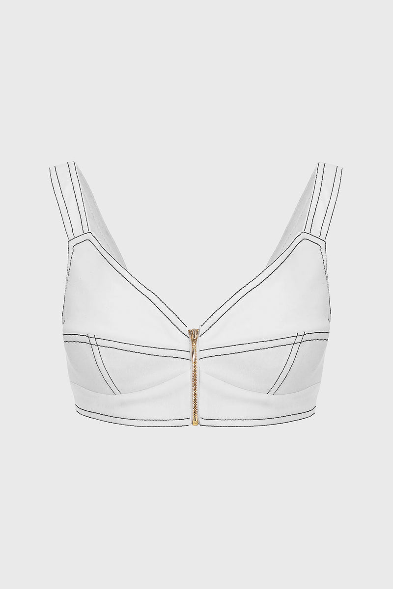 Underline Denim Bra Top White
