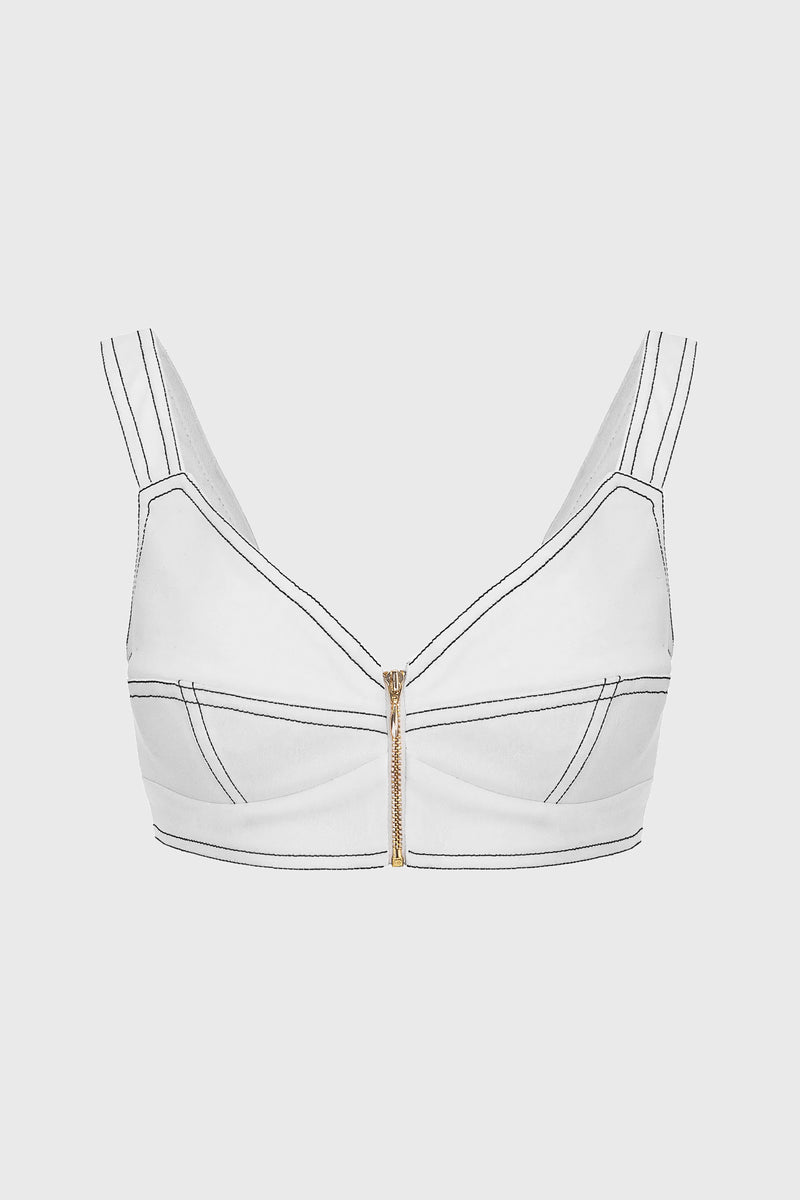 Underline Denim Bra Top White