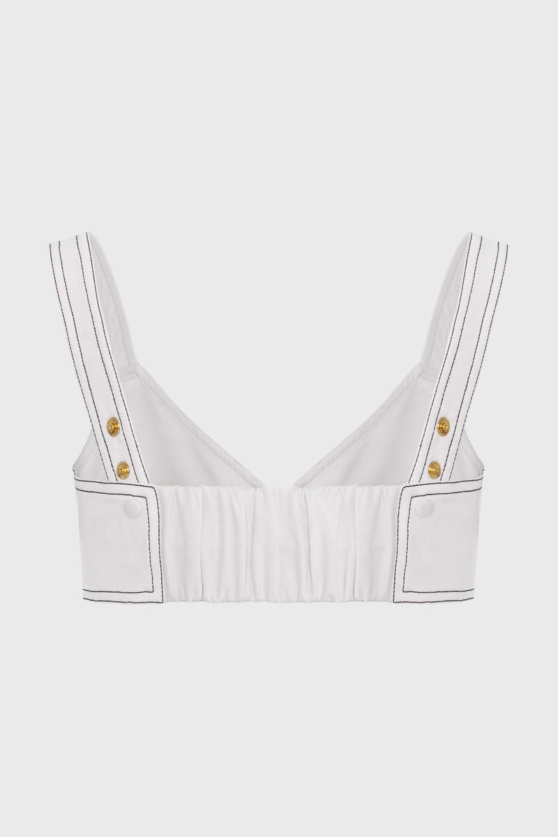 Underline Denim Bra Top White