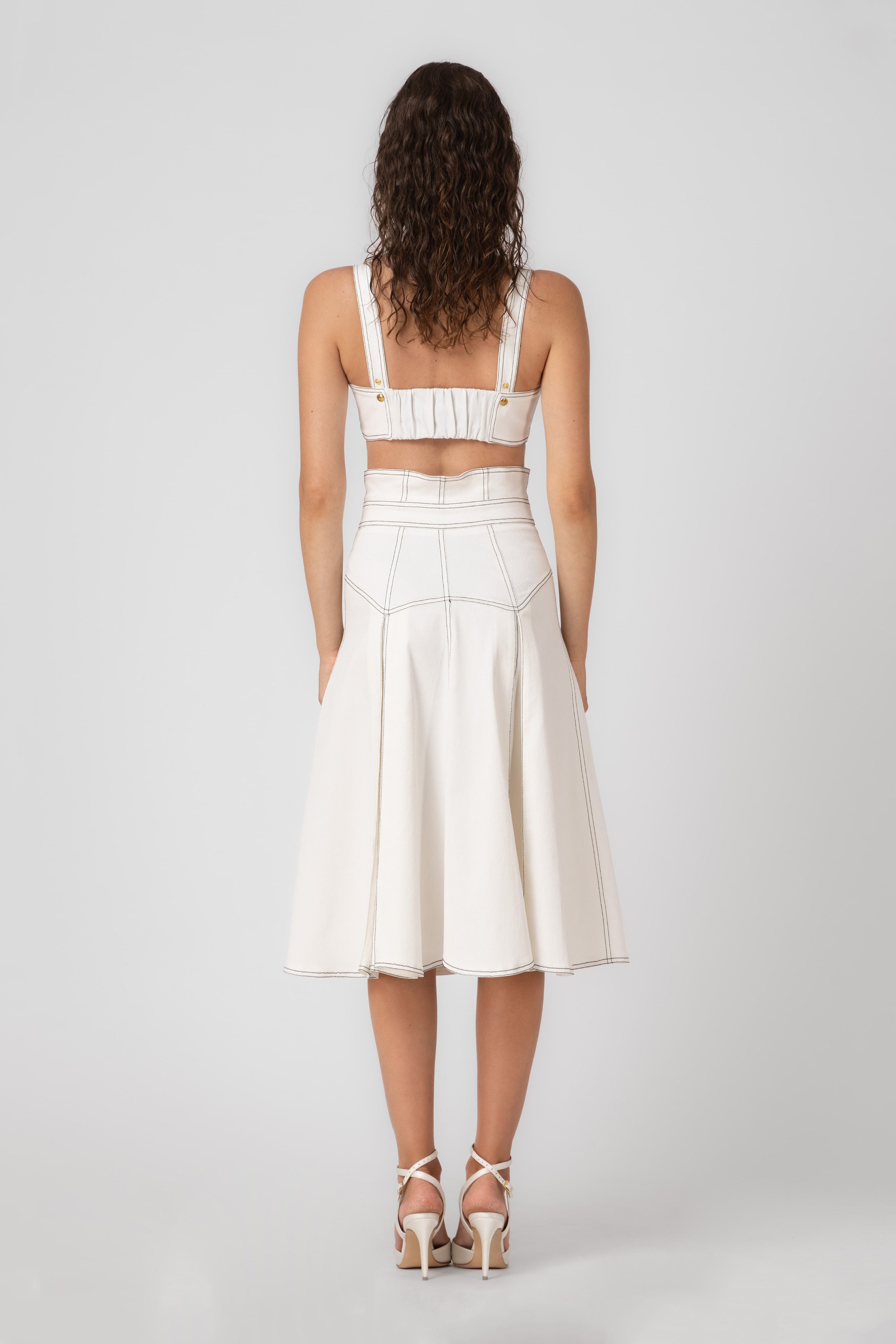 Underline Denim Bra Top White model front