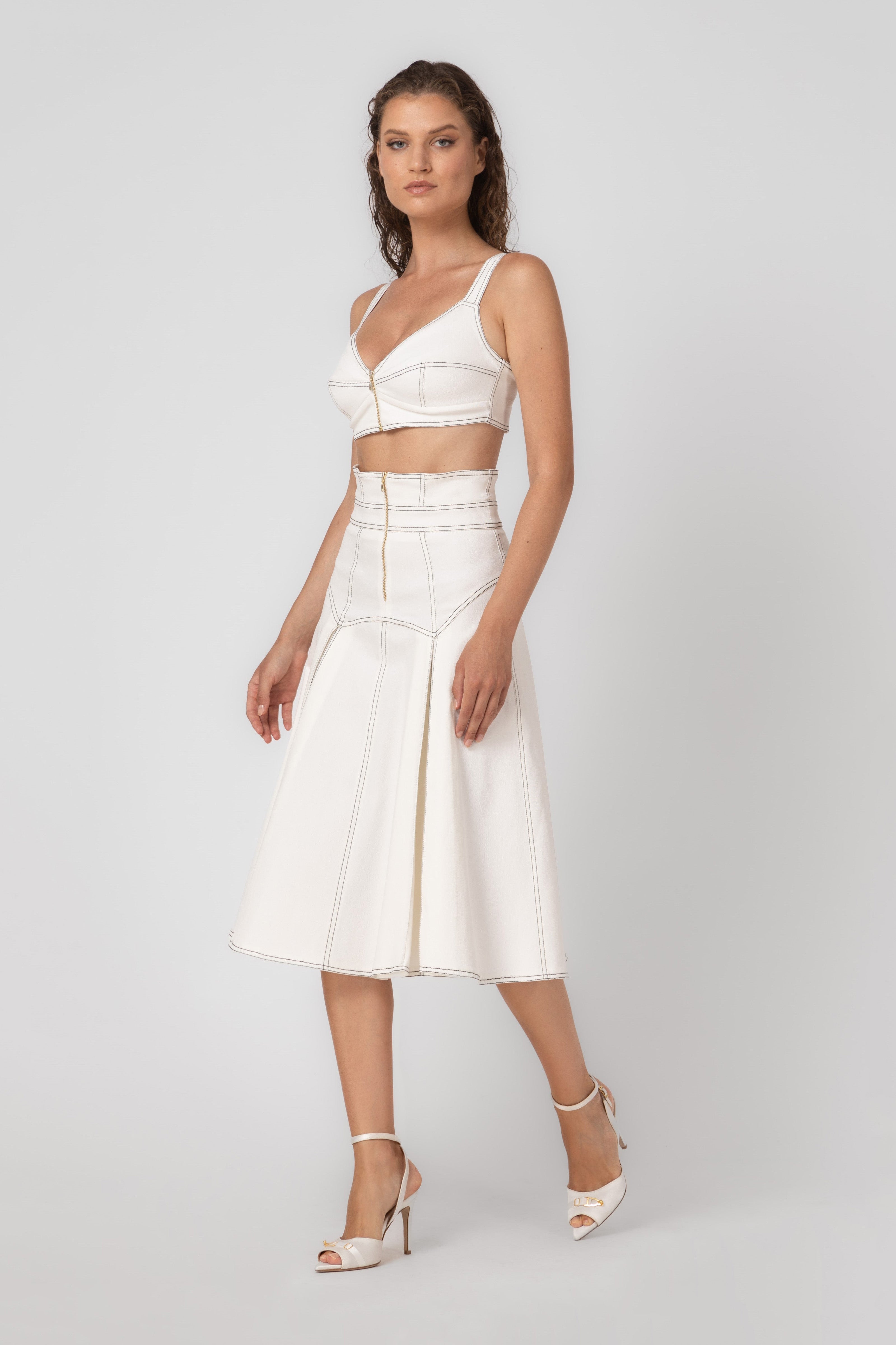 Underline Denim Bra Top White model back