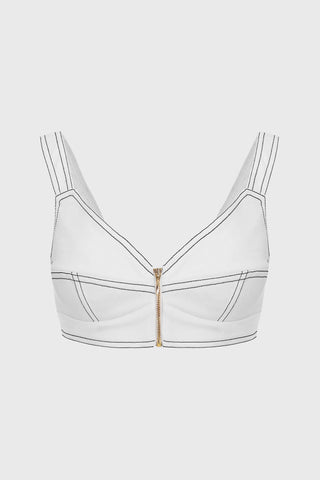 Underline Denim Bra Top White front