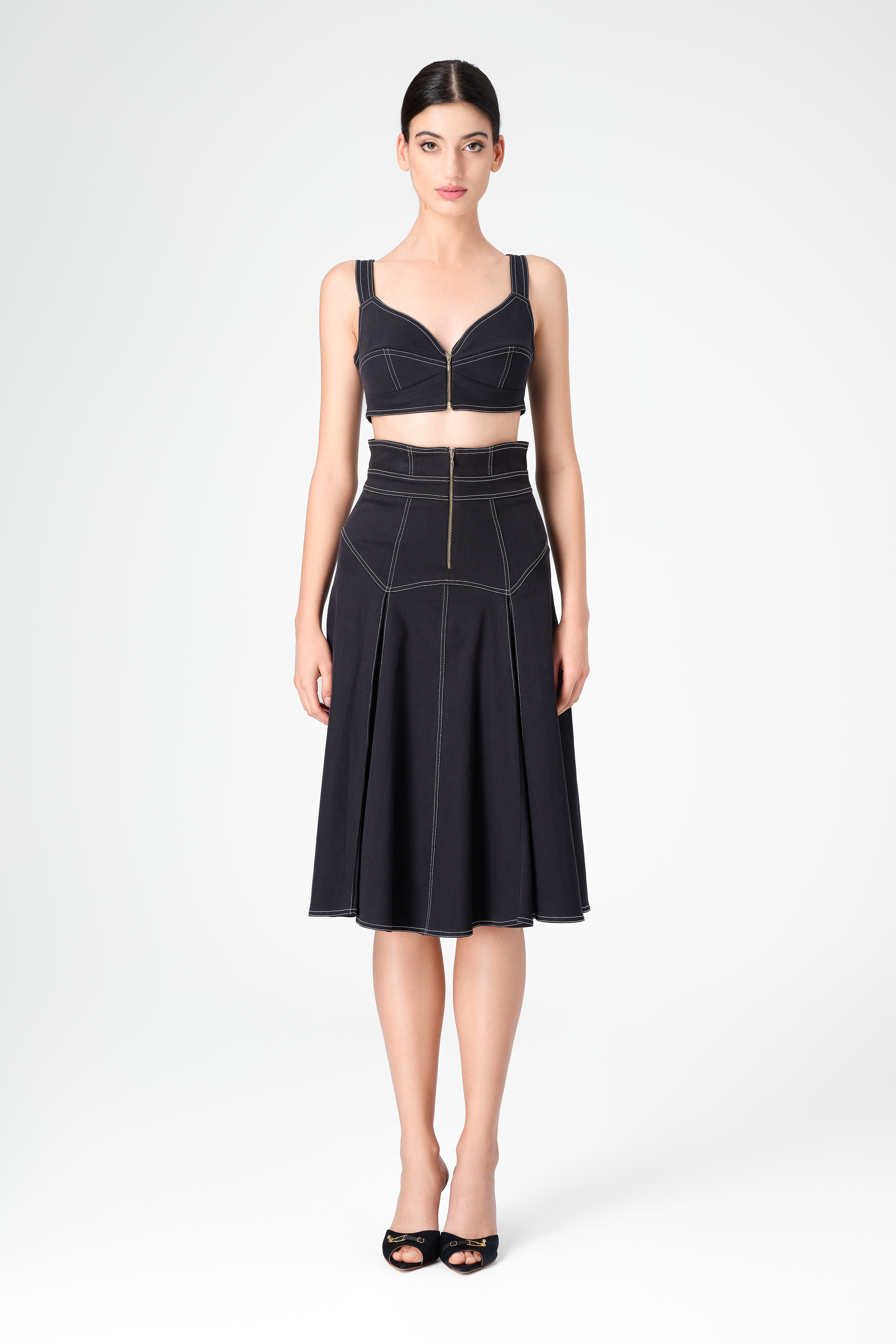 Underline Denim Skirt Black