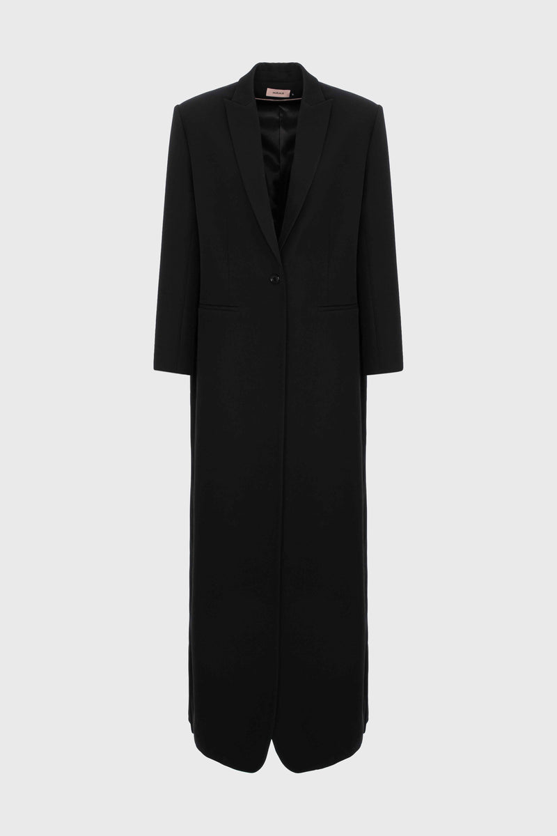 Blazer negru lung din lana cu deschidere laterala Urban