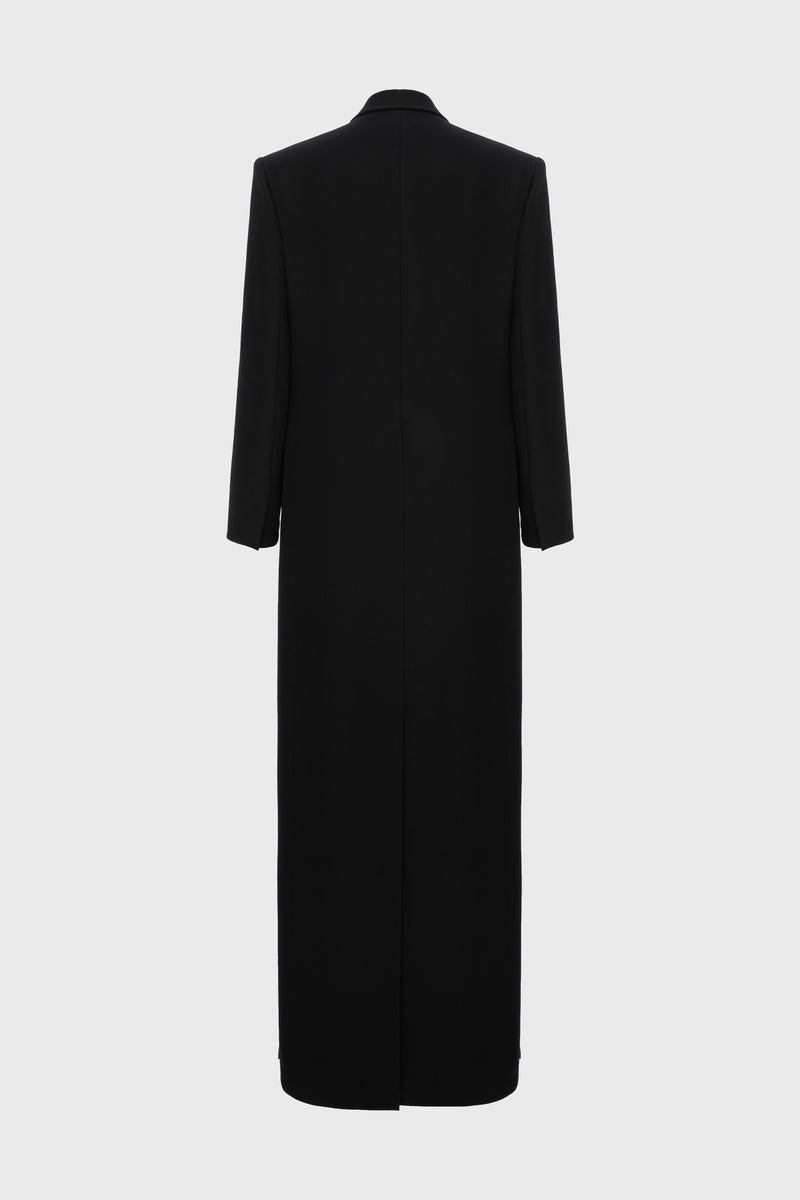 Blazer negru lung din lana cu deschidere laterala Urban