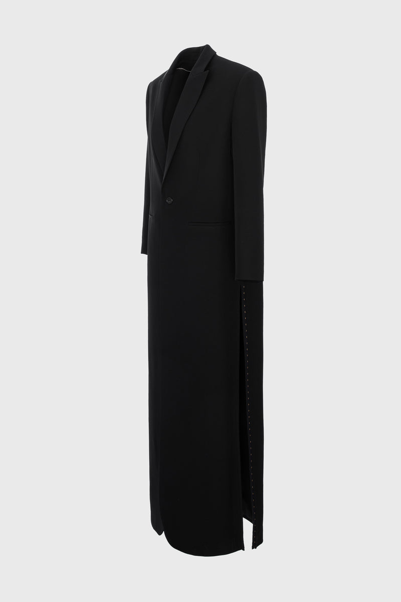 Blazer negru lung din lana cu deschidere laterala Urban