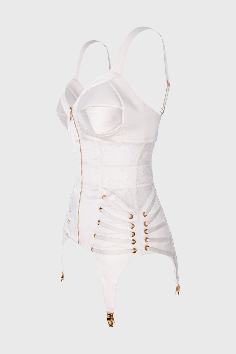 Corset alb din satin si dantela Zest
