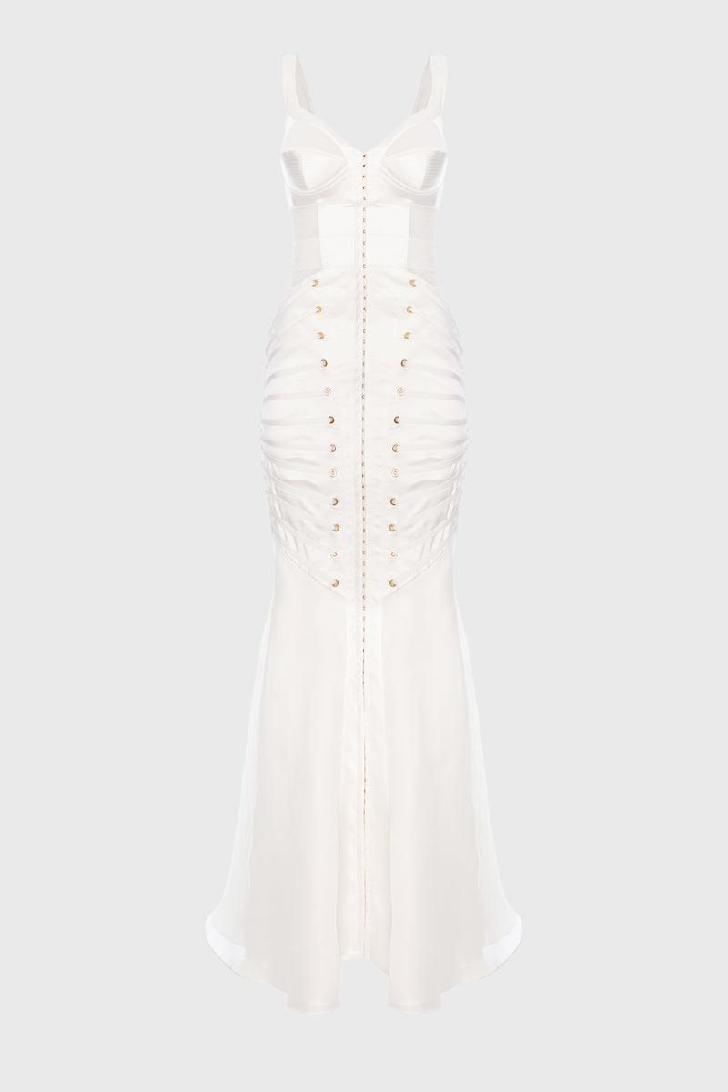 Rochie alba lunga din satin si dantela Zest