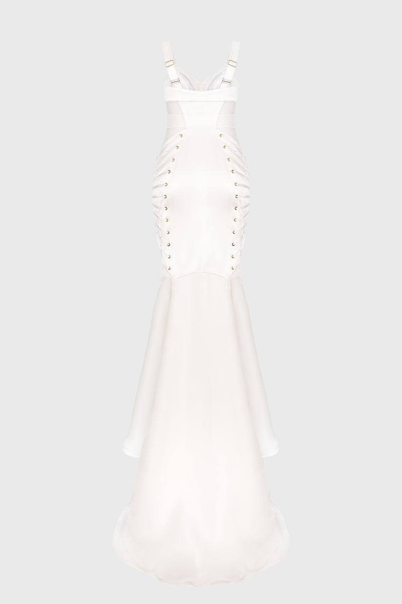 Rochie alba lunga din satin si dantela Zest