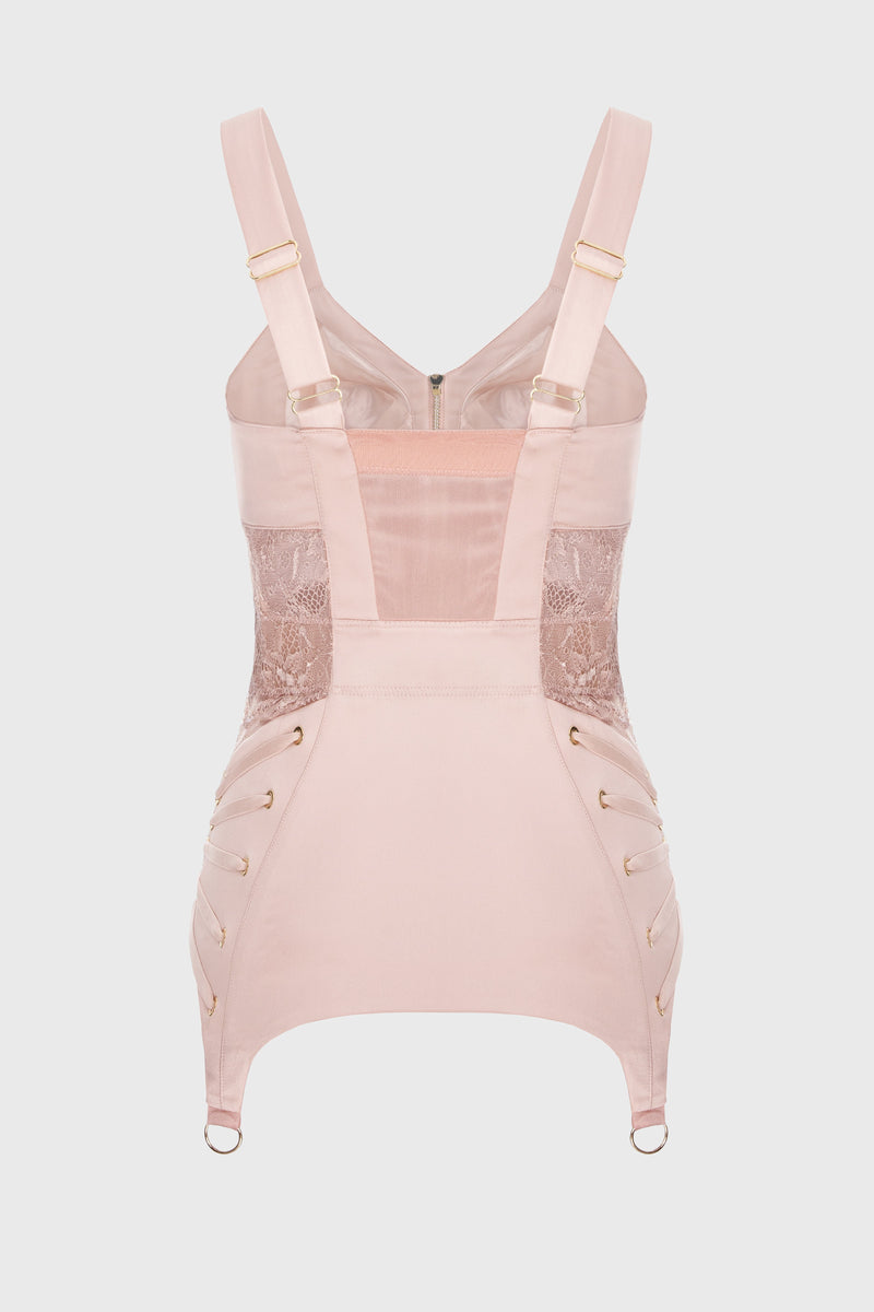 Corset roz pudrat din satin si dantela Zest