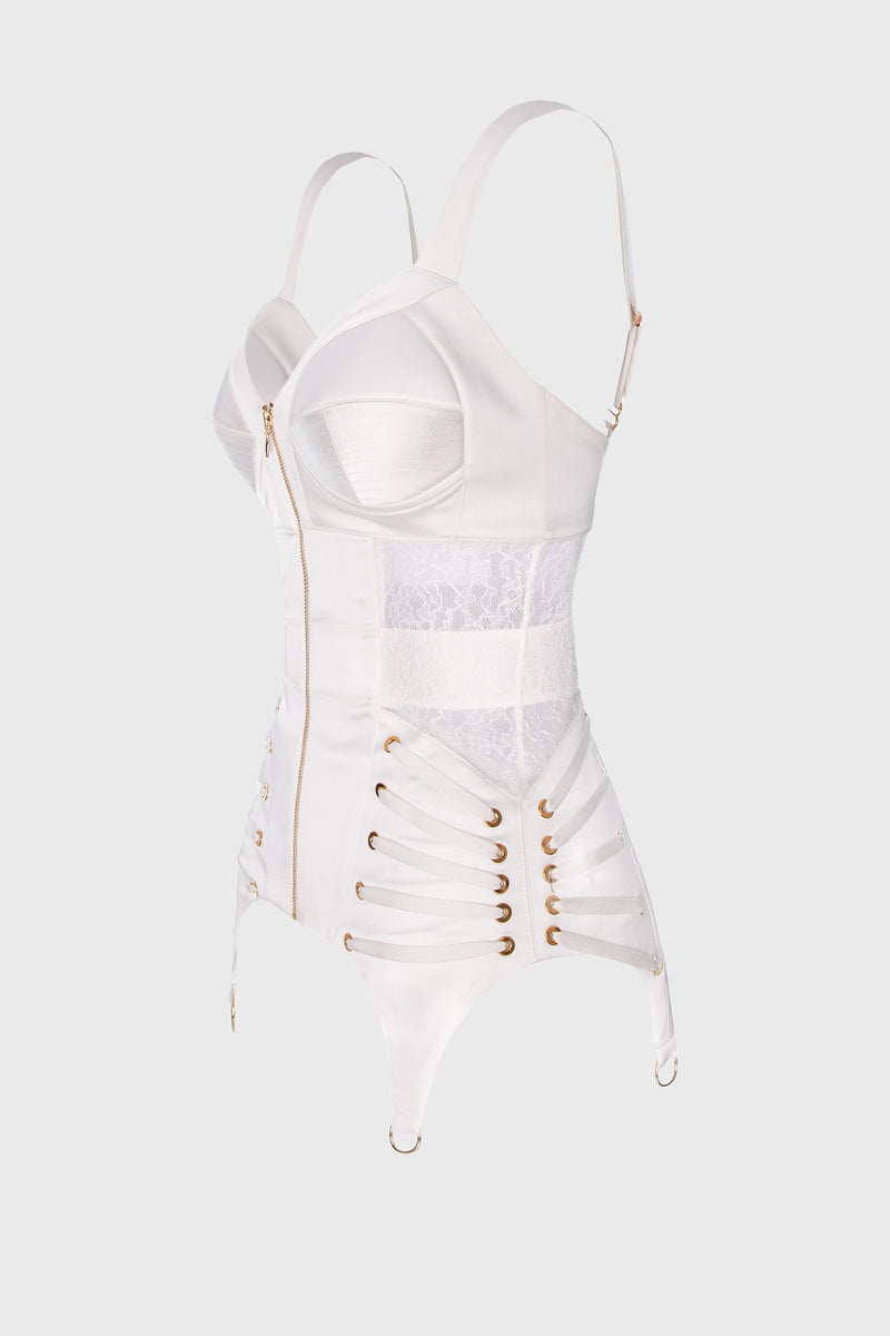 Corset alb din satin si dantela Zest
