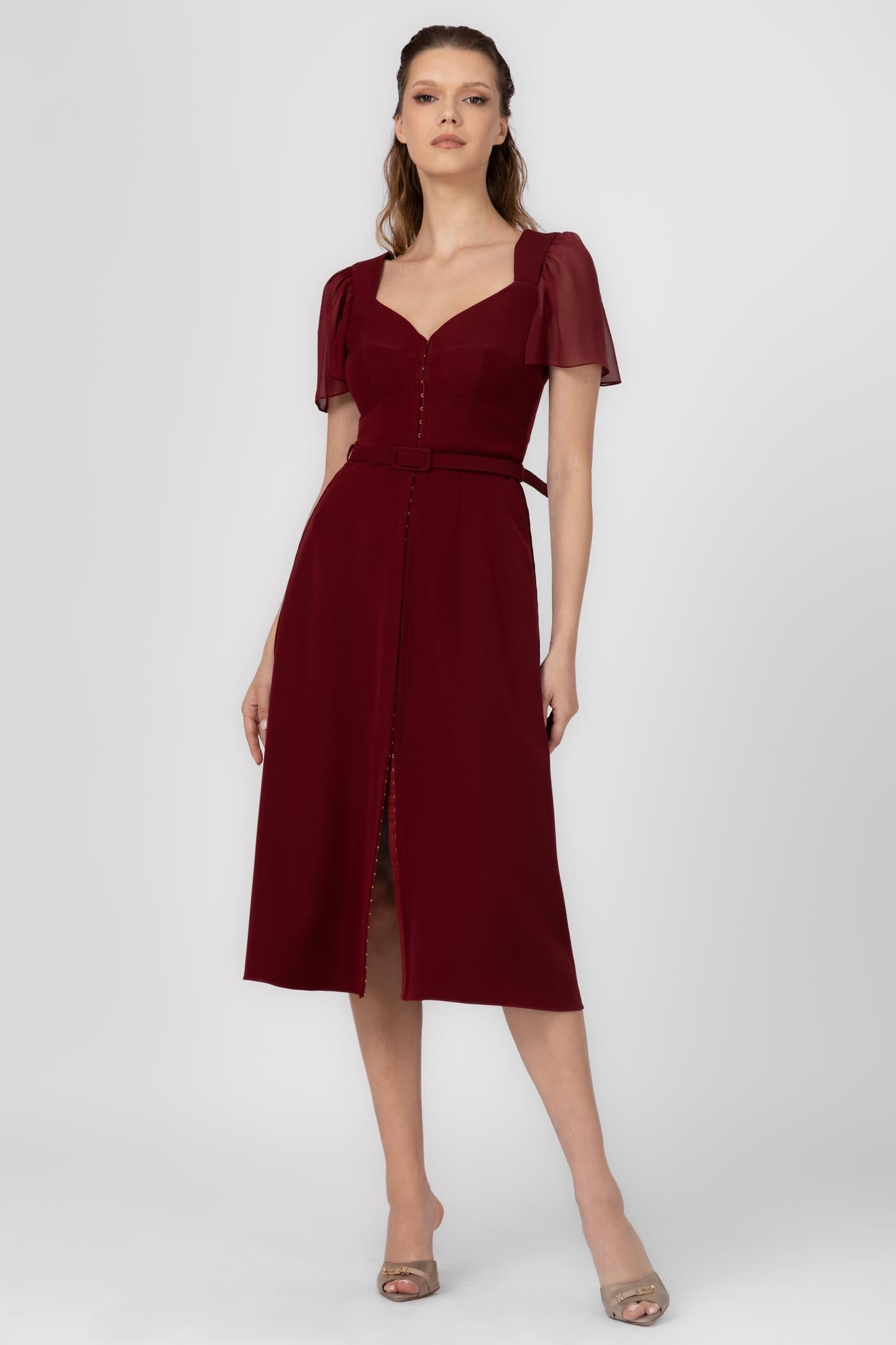 Diversion dark red satin midi dress