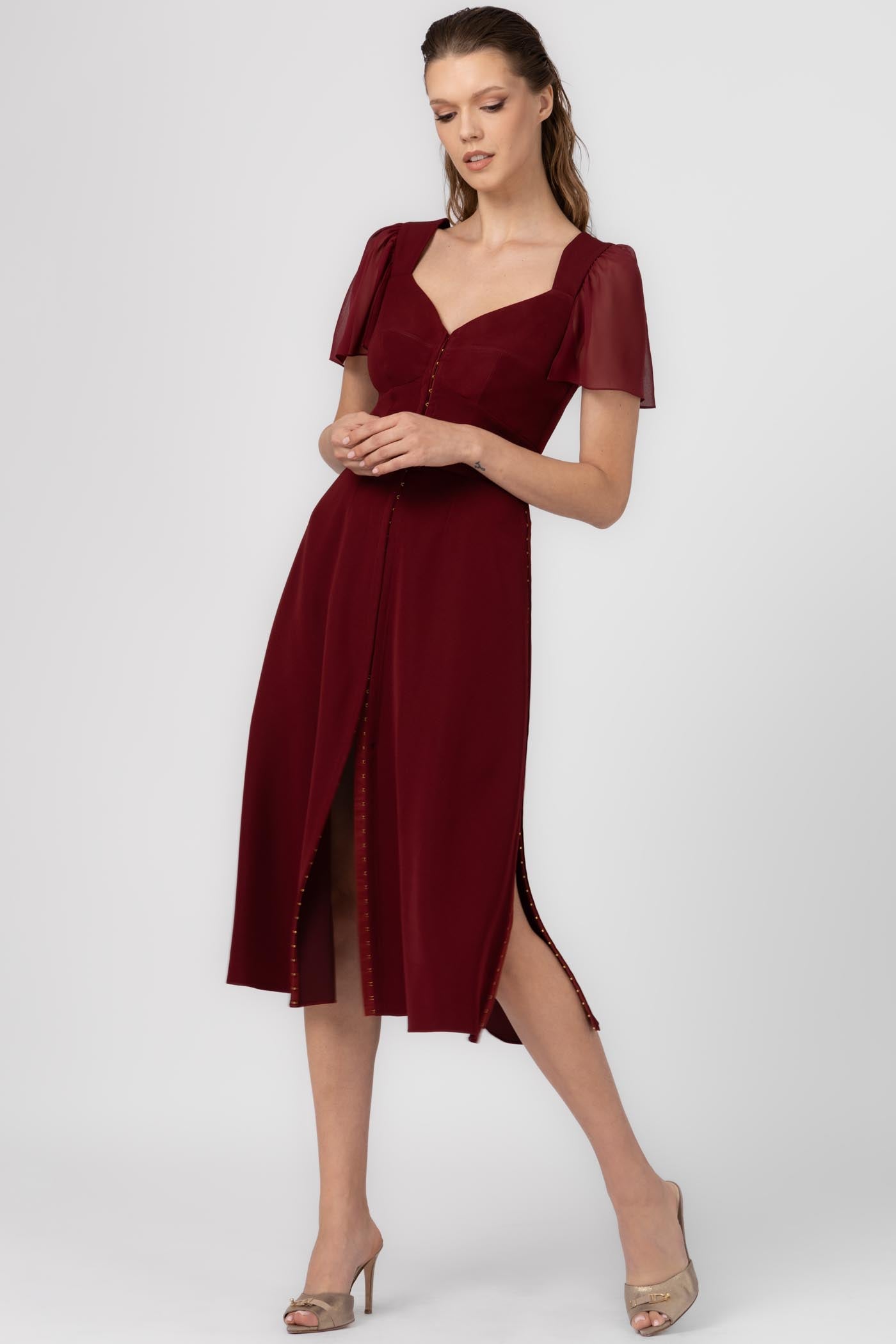 Diversion dark red satin midi dress