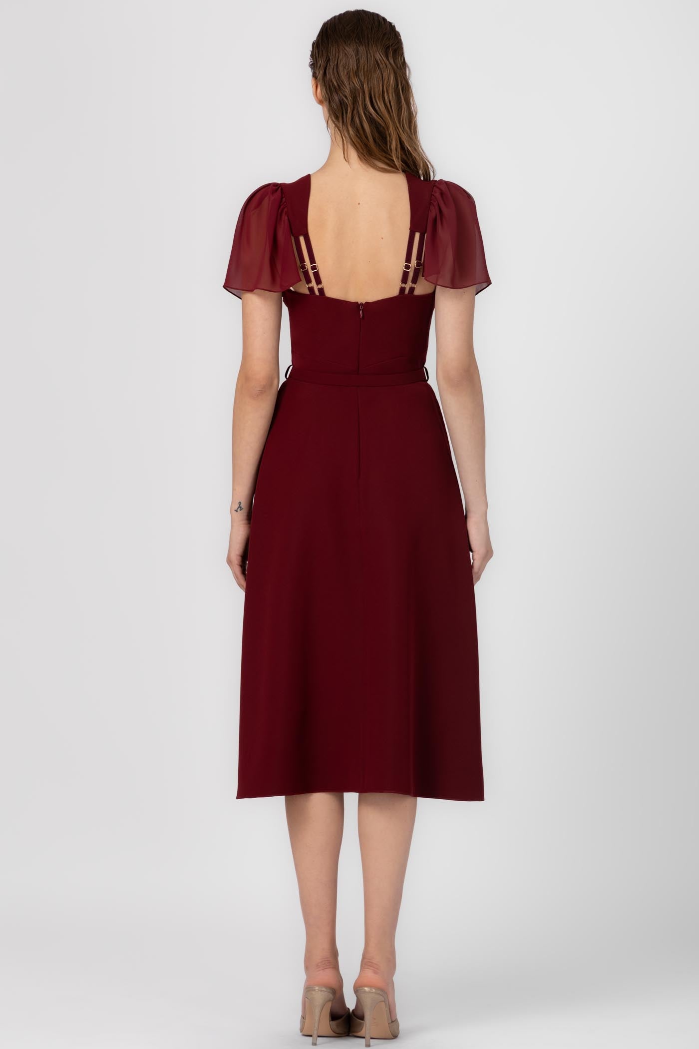 Diversion dark red satin midi dress