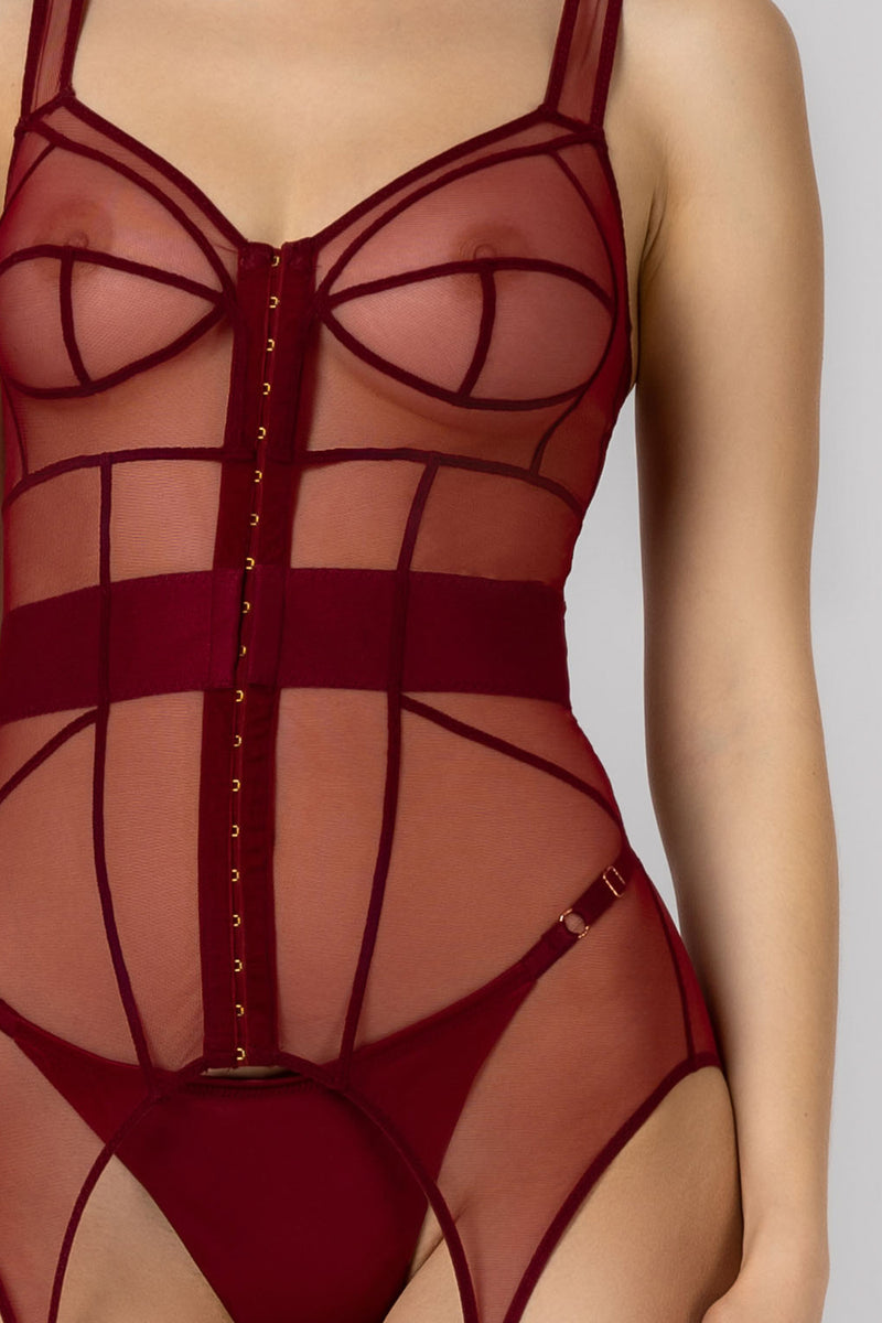 Zest Bi-Stretch Sheer Corset Dark Red