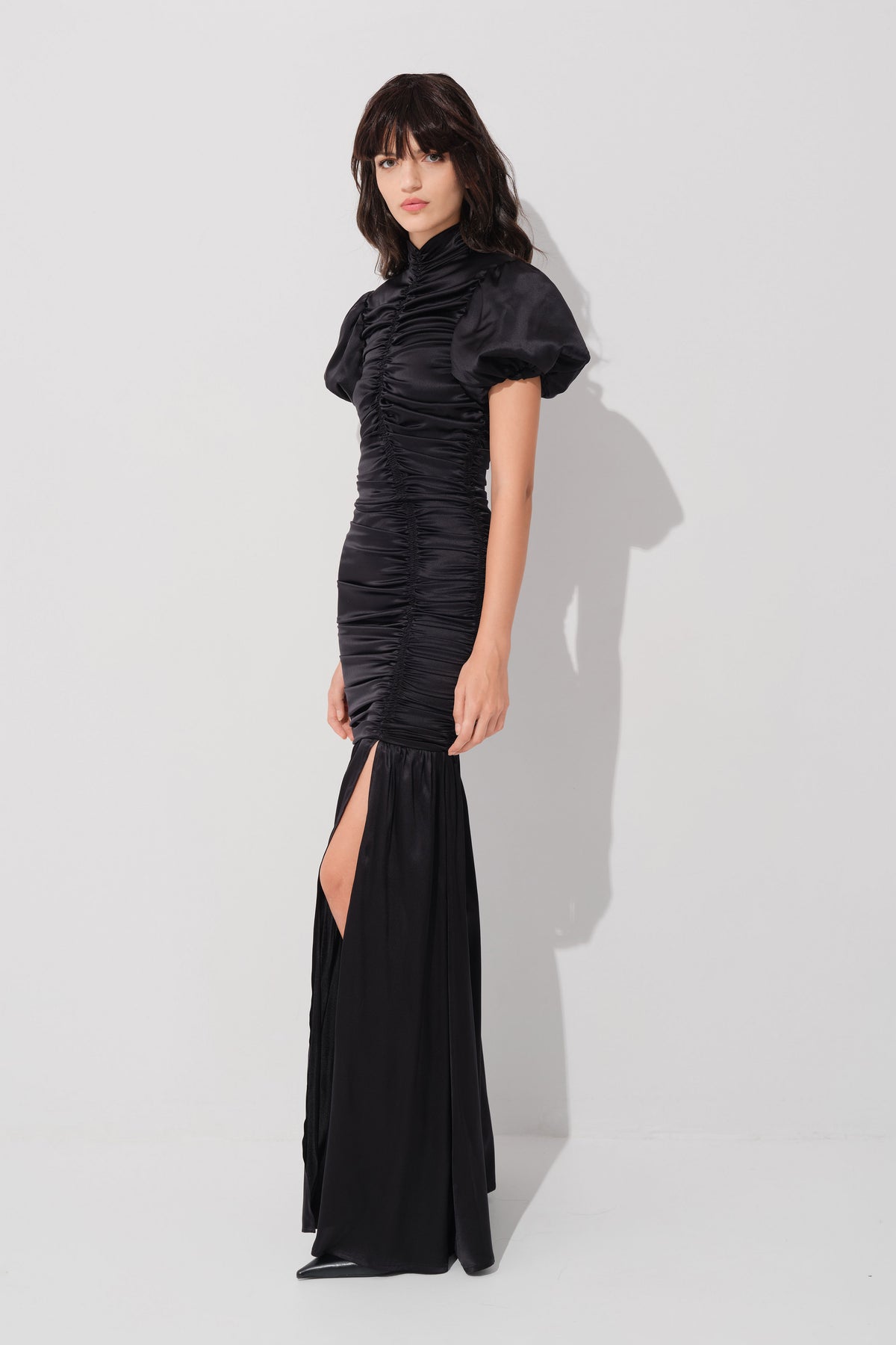 Ruched Silk Long Dress