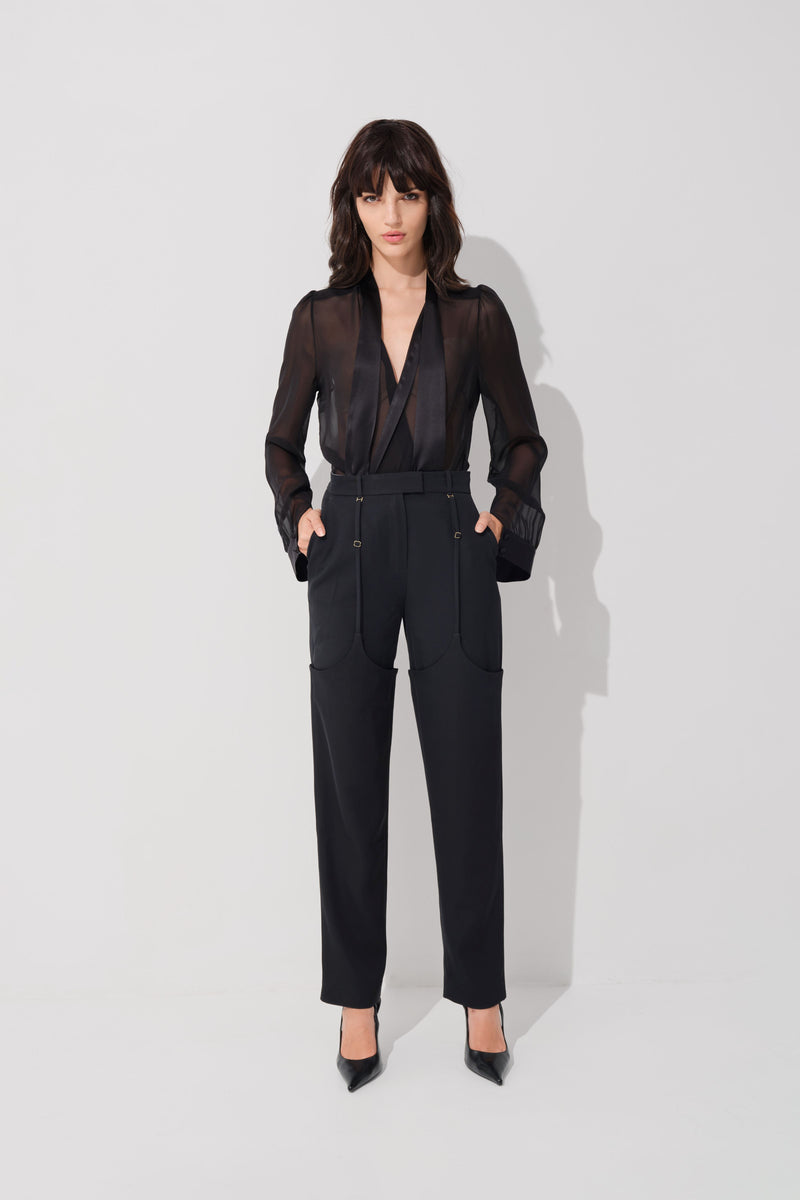 Garter Wool Trousers Black