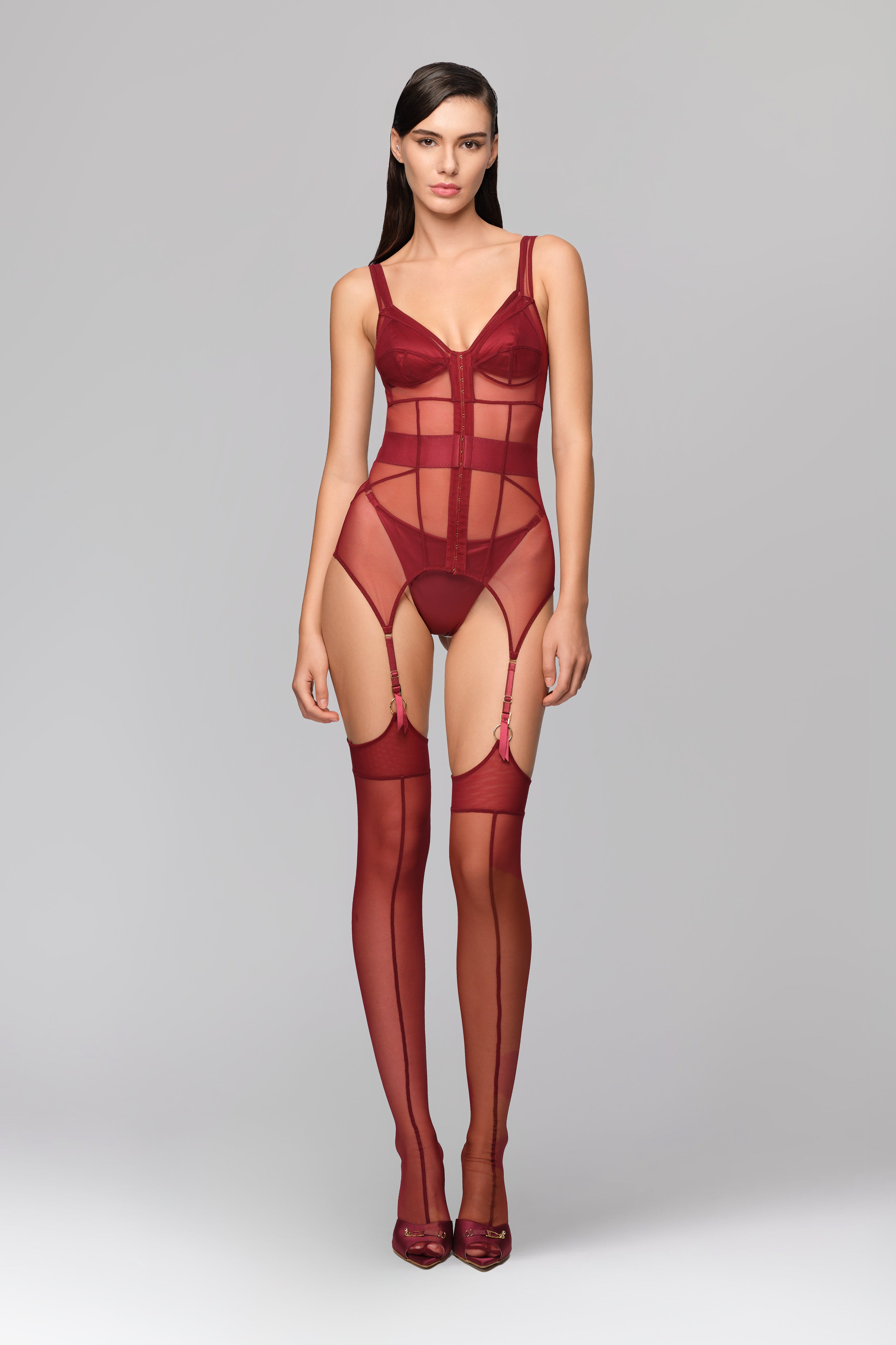 Zest Bi-Stretch Sheer Corset Dark Red