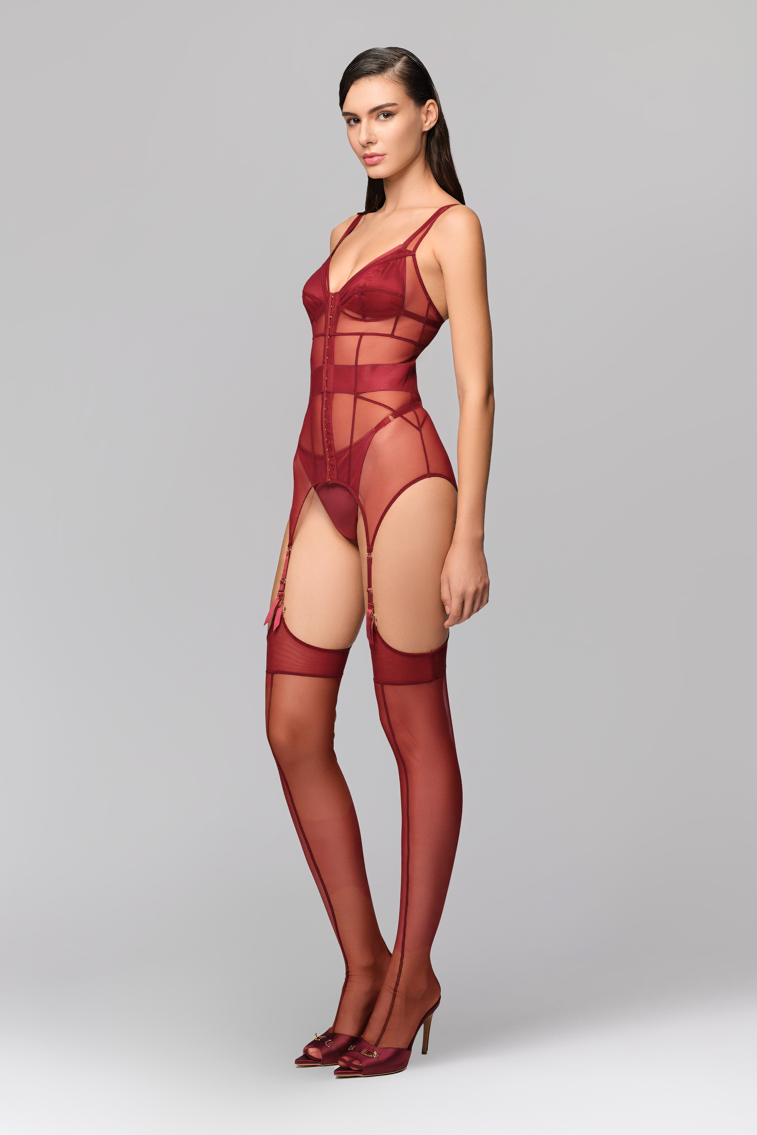 Zest Bi-Stretch Sheer Corset Dark Red
