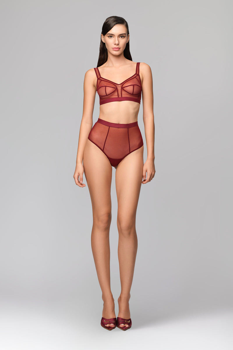 Sculpt Bi-Stretch Sheer Bra Top Dark Red