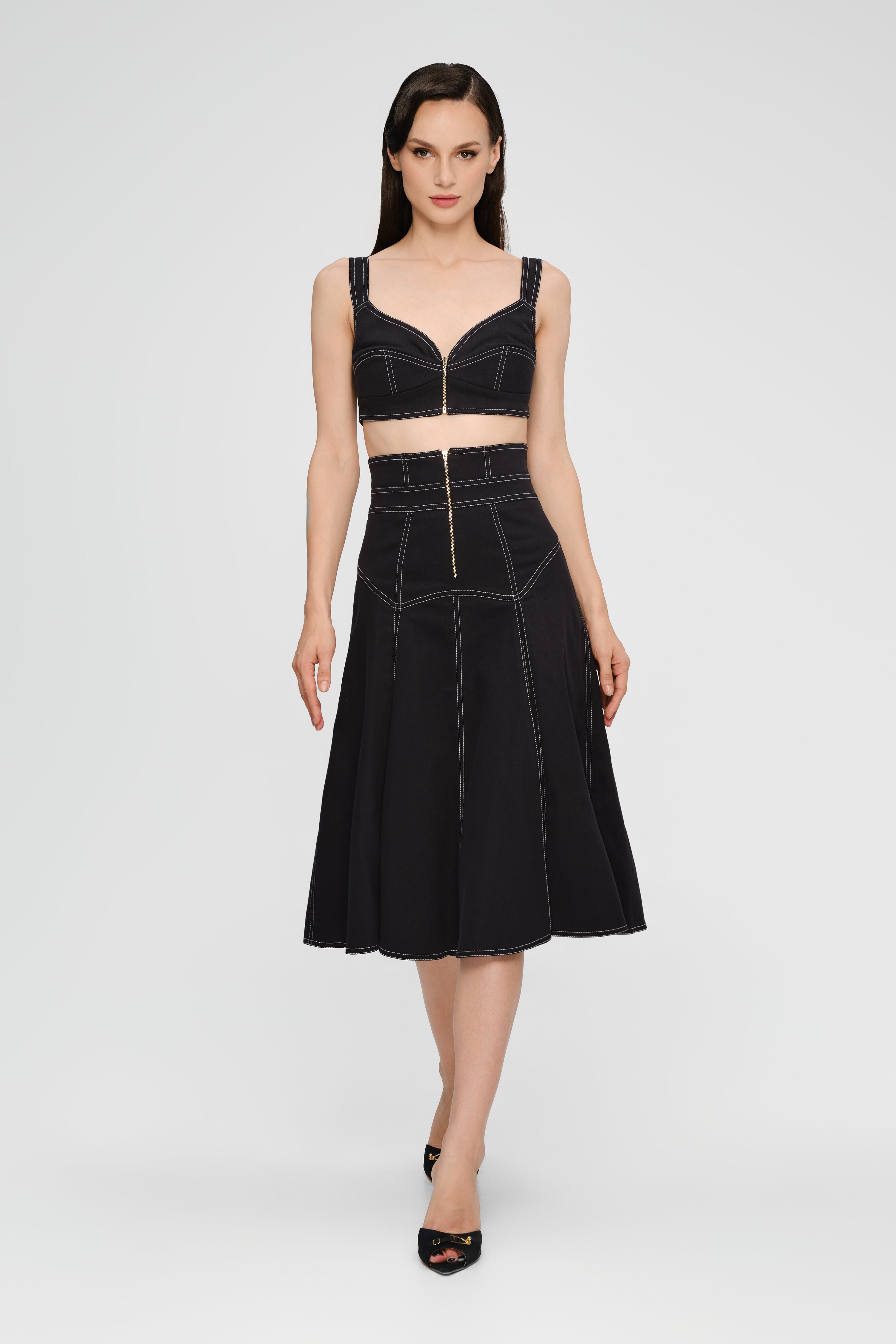 Underline Denim Bra Top Black