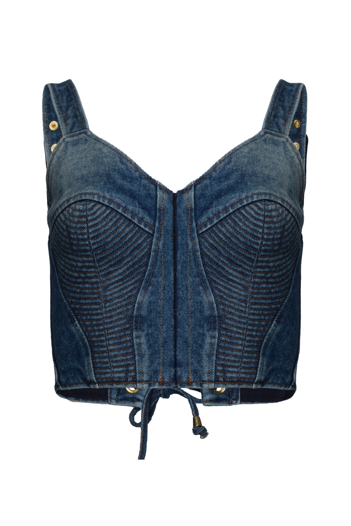 Top albastru din denim Corset