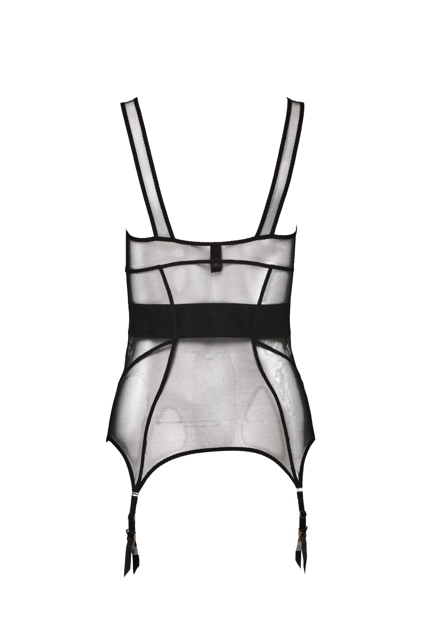 Corset negru din tul elastic transparent cu portjartiere reglabile Zest